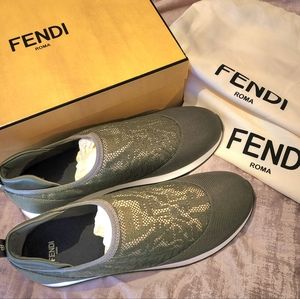 Fendi Logo Mesh Slip-on Sneakers- Brand New